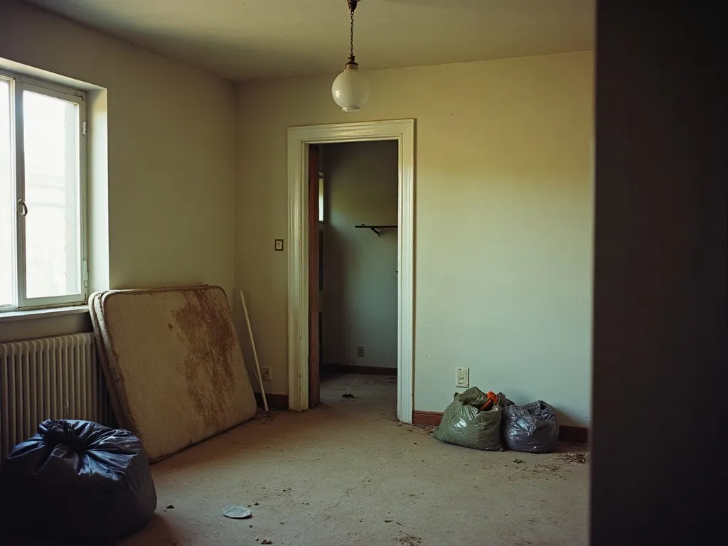 A vacated rental property with leftover contents waiting to be cleared